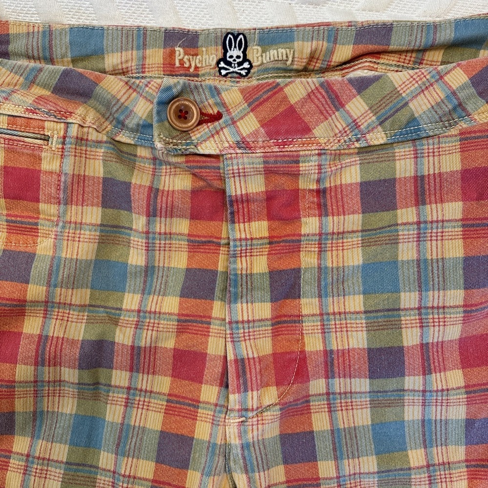 Psycho Bunny Embroidered Logo Plaid Golf Chino Shorts Men Size 38 Adjustable - Picture 2 of 10